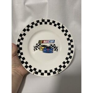 Vintage NASCAR Luncheon Plate by Gibson Checkered‎ Race Car Design 9” W/ Hanger